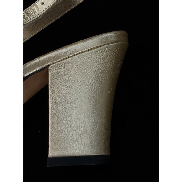 Yves Saint Laurent Braided Leather Gold Chunky Heel Open Toe Sandal 7.5 - Picture 7 of 11